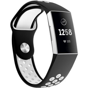 Tweekleurige ronde gat siliconen polsband horloge band voor Fitbit charge 3  polsband grootte: 145-210mm (wit)