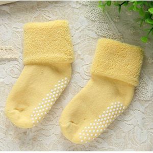 3 paren katoen baby sokken Thicken warme pasgeboren anti slip vloer sok  maat: S (gans geel)