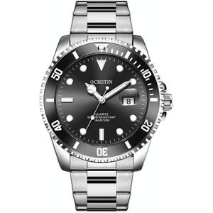 Ochstin 5019F Fashion Business Single Calendar Waterdicht roestvrij stalen band quartz horloge (zilver + zwart)