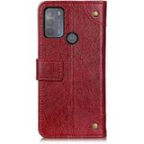 Voor Motorola Moto G50 koper gesp Nappa textuur horizontale flip lederen geval met houder en kaart slots &portemonnee (rode wijn)