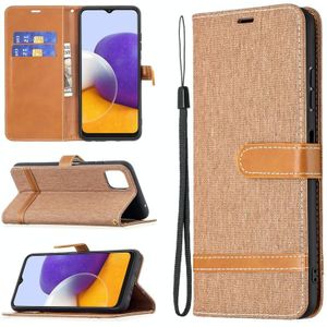 Voor Samsung Galaxy A22 5G Kleur Matching Denim Textuur Horizontale Flip Leren Case met Houder & Card Slots & Wallet & Lanyard (Brown)