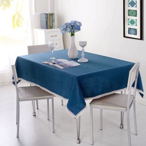 Decoratief tafelkleed Imitatie linnen kant tafelkleed eettafel  grootte: 110x160cm (donkerblauw)
