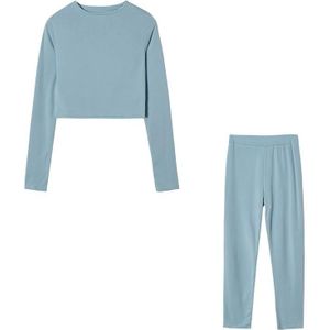 Herfst Winter Solid Color Slim Fit Lange Mouwen Sweatshirt + Broek Pak voor Dames (Kleur: Blauw Maat: XXL)