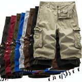 Zomer Multi-pocket Solid Color Loose Casual Cargo Shorts voor mannen (kleur: wijn rode grootte: 31)