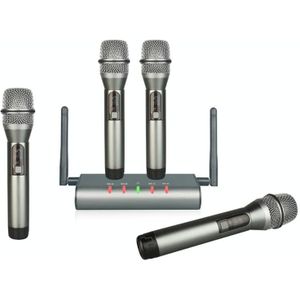 XTUGA U-F4600 Professioneel 4-kanaals UHF draadloos microfoonsysteem met 4 handmicrofoons (EU-stekker)