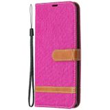 Voor Samsung Galaxy Note20 Color Matching Denim Texture Horizontale Flip Lederen case met Holder & Card Slots & Wallet & Lanyard(Rose Red)