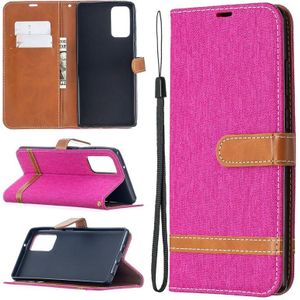 Voor Samsung Galaxy Note20 Color Matching Denim Texture Horizontale Flip Lederen case met Holder & Card Slots & Wallet & Lanyard(Rose Red)