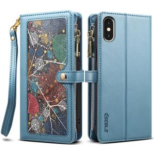 Voor iPhone XR ESEBLE Star Series Lanyard Rits Portemonnee RFID Leather Case(Blauw)
