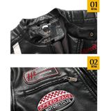 Herfst en winter letters borduurpatroon strak passende motorfiets lederen jas voor mannen (kleur: zwarte maat: S)