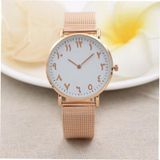 Arabische digitale roestvrijstaal mesh Strap horloge voor mannen/vrouwen (Rose goud)