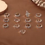 13 stks/set Overdreven Serpentine Bloem Liefde Geometrische Gezamenlijke Ring (SKU5932 Zilver)