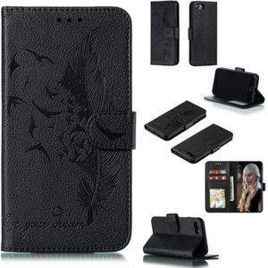 Feather patroon Litchi textuur horizontale Flip lederen draagtas met portemonnee & houder & kaartsleuven voor iPhone 8/7 (zwart)