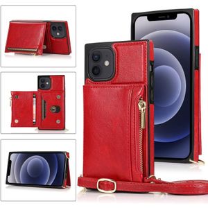 Vierkante rits portemonnee tas TPU +PU Back Cover Case met Houder & Card Slots & Wallet & Cross-body Strap Voor iPhone 12 mini(Rood)