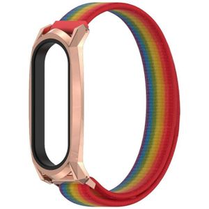Voor Xiaomi MI Band 6/5/4/3 Mijobs GT Nylon Loop Vervanging Horlogeband (Rainbow Rose Gold)