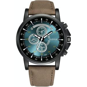 Yazol 322 Arabische cijfers Dial Sports Riem Horloge Mannen Lichtgevend Business Quartz horloge (blauwe lade bruine riem)