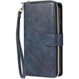 Voor iPhone X / XS Zipper Wallet Bag Horizontale Flip PU Lederen case met Houder & 9 Card Slots & Wallet & Lanyard & Photo Frame(Blauw)