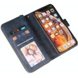 Voor iPhone X / XS Zipper Wallet Bag Horizontale Flip PU Lederen case met Houder & 9 Card Slots & Wallet & Lanyard & Photo Frame(Blauw)