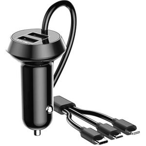 Universele Auto 3 in 1 Quick Charger Dual-poort USB-oplader stopcontact adapter  kabel lengte: 55cm