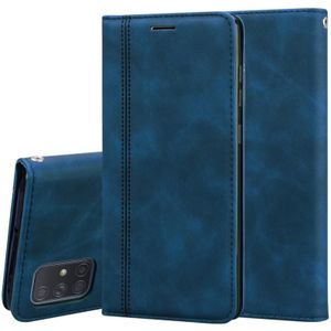 Voor Samsung Galaxy A71 Frosted Business Magnetic Horizontal Flip PU Leather Case met Holder & Card Slot & Lanyard(Blauw)