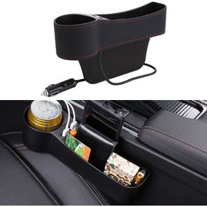 Auto Multi-functionele Driver Seat Console PU Lederen Doos Sigaret Lichtere Opladen Pocket Cup Houder Seat Gap Side Storage Box (Zwart)