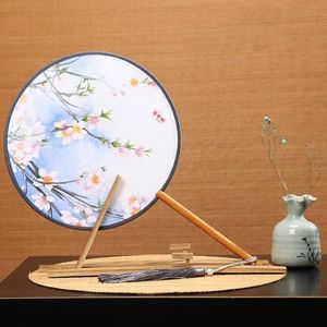 Retro Style Hanfu Group Fan Beech Wood Handle Klassieke Dance Fan (Blauw scherm met perzik)