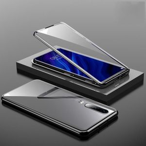 Voor Huawei P30 Magnetic Metal Frame Dubbelzijdige Tempered Glass Case (Zwart)