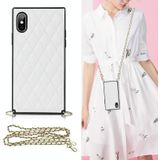 Elegant Rhombic Pattern Microfiber Leather + TPU Shockproof Case met Crossbody Strap Chain voor iPhone X / XS (White)