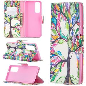 Voor Huawei P smart 2021 / Y7a Gekleurd tekenpatroon Horizontaal Flip Lederen hoesje met Holder & Card Slots & Wallet(Life Tree)