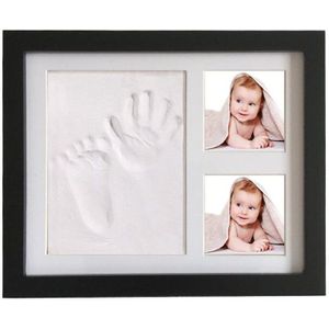 Massief hout drie-frame BabyHands en voeten modder print fotolijstjes met cover (zwart fotolijstjes witte modder)