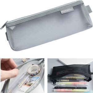 Nylon eenvoudige transparante mesh potlood Case Office School Supplies (kleine grijs)