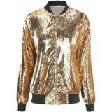 Dames Loose Sequin Baseball Jacket (Kleur:Gouden Maat:M)