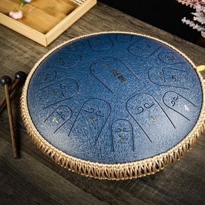15-Tone Ethereal Drum 14-inch Steel Tongue Drum Hollow Drum Sanskrit Drummer Disc (Navy Blue)