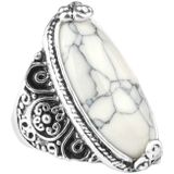 Mode Vintage ovale Turquoise Flower Ring vrouwen antieke zilveren sieraden  ring maat: 8 (wit)