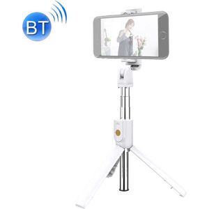 K10 Bluetooth 4.0 mobiele telefoon verstelbare Bluetooth Selfie Stick zelfontspanner Pole statief (wit)