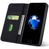Voor iPhone SE(2020) / 8 / 7 Sterk Magnetisme Schokbestendig horizontaal flip vloeistofgevoel lederen hoes met Holder & Card Slots & Wallet(Zwart)