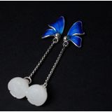 925 sterling zilver witte jade Lotus oorbellen elegante vlinder oorbellen glazuur proces Fine Jewelry