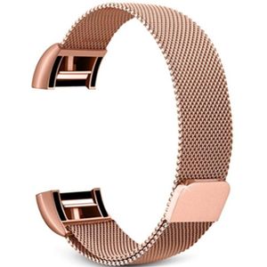 Smart Watch roestvrijstalen polsband horlogeband voor FITBIT charge 2  maat: S (Rose goud)