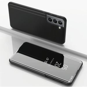 Voor Samsung Galaxy S22 Plus 5G Geplated Spiegel Horizontale Flip Leren Case met Houder (Zwart)