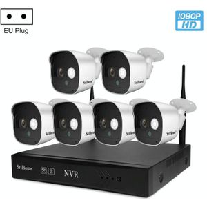 SriHome NVS002 1080P 6-kanaals NVR Kit draadloos beveiligingscamerasysteem  ondersteuning humanode detectie / bewegingsdetectie / nachtzicht  EU-stekker