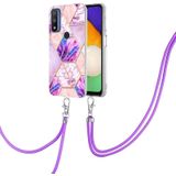 For Motorola Moto G Pure Electroplating Splicing Marble TPU Phone Case with Lanyard(Light Purple)