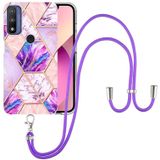 For Motorola Moto G Pure Electroplating Splicing Marble TPU Phone Case with Lanyard(Light Purple)
