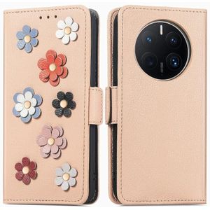 Voor Huawei Mate 50 Pro stereoscopische bloemen lederen telefoonhoes