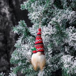 2 stuks kerstboom hanger gebreide lichtgevende gezichtsloze pop (rood zwart rooster)