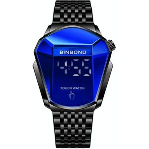BINBOND Locomotive Concept Touch Screen Steel Belt Watch Heren Live Black Technology Watch (Black Steel Blue)