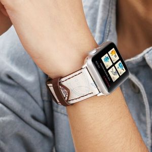 Voor Apple Watch serie 3 & 2 & 1 42mm Retro bloem serie Postmark patroon Wrist Watch lederen Band
