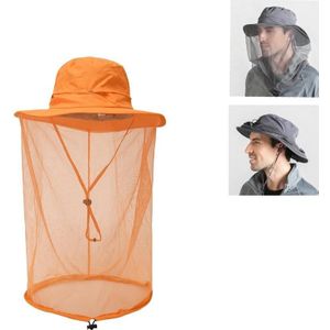 Zomer Outdoor Sport Anti-mosquito Net Sun Hat Fisherman Hat  Maat: L (Oranje)