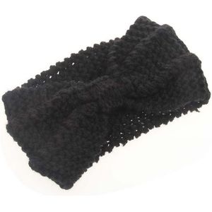 Winter gebreide hoofdband tulband vrouwen haak Bow breed stretch Hairband Zandana (zwart)