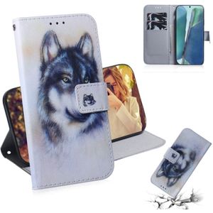 Voor Samsung Galaxy Note 20 Gekleurde tekening horizontale flip lederen hoes  met Holder & Card Slots & Wallet(White Wolf)