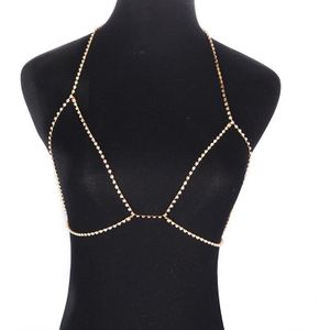 Sexy sprankelende strass halterketting Bikini Beach Body Chain (Goud SKU2560)