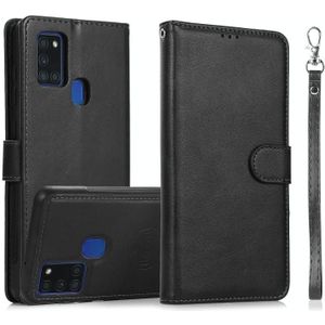 For Samsung Galaxy A21s Calf Texture 2 in 1 Detachable Magnetic Back Cover Horizontal Flip Leather Case with Holder & Card Slots & Wallet & Photo Frame(Black)